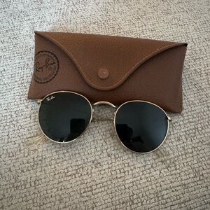 Ray-Ban Gold Frame Round Sunglasses with Brown Case